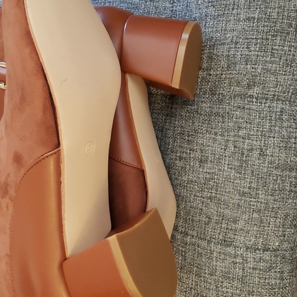 Coutgo Chunky Heel Round Toe Side Zip Metal Buckle Ankle Boots in Brown Size 9.5 - Picture 8 of 9